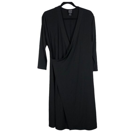 Clara Sun Woo Black Faux Wrap Dress 3/4 Sleeves Size Large - Picture 1 of 6